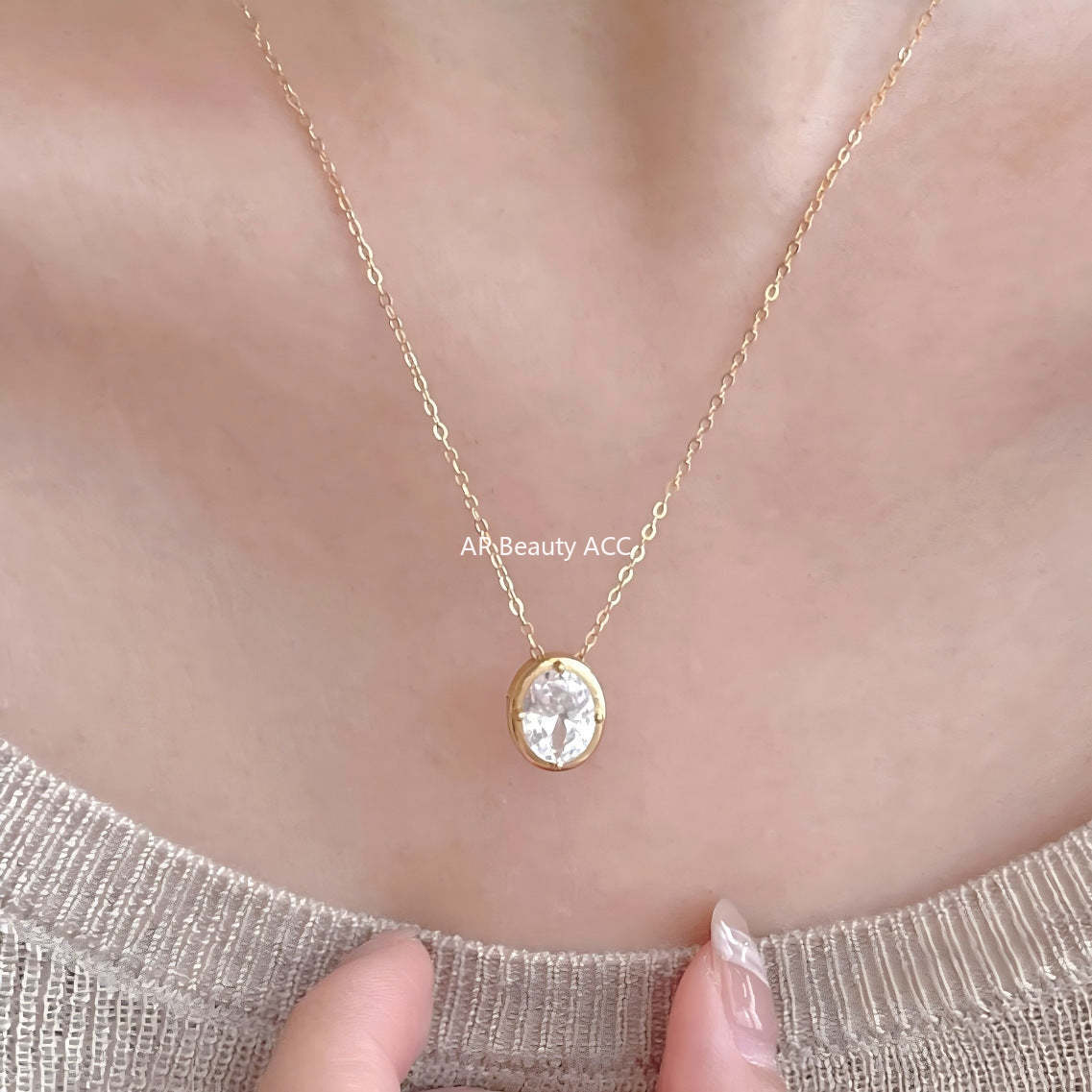 F관 - 925 실버 타원형 빅 큐빅 펜던트 목걸이 [B1384] 25.11-4