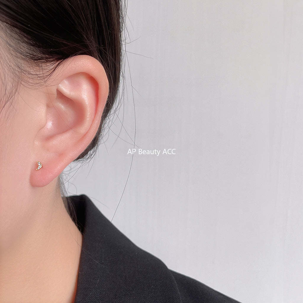 C관 - 925 은침 미세 큐빅 미니 초승달 디자인 심플한 데일리 귀걸이 [A302] 24.01-2