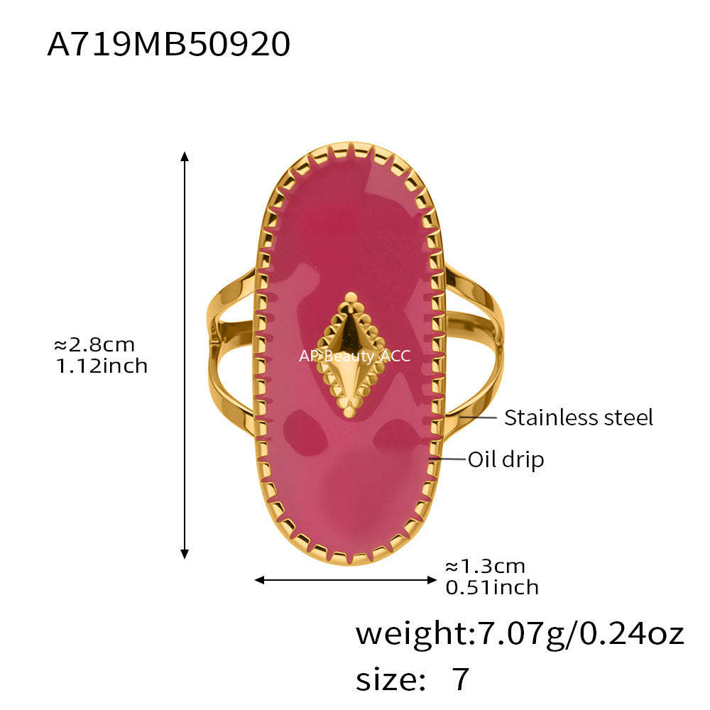 D관 - 스테인리스 스틸 컬러 에나멜 타원형 투 레이어 18K 도금 반지 [A719] 25.09-4