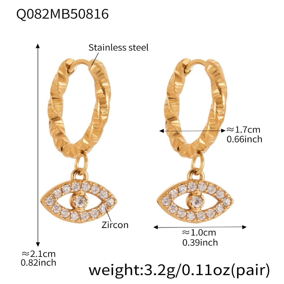 D관 - 스테인리스 스틸 18K 도금 눈 아이 디자인 큐빅 귀걸이 [Q078-Q093] 25.08-4
