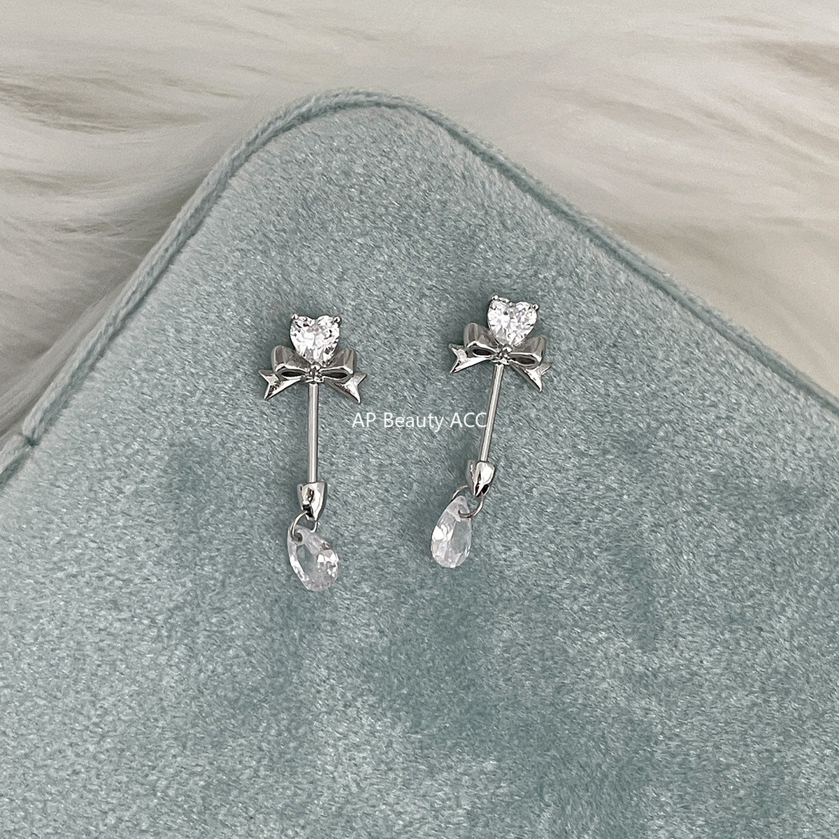 A관 - 티타늄 스틸 리본 하트 물방울 큐빅 귀걸이 [EH-4096] 25.10-1