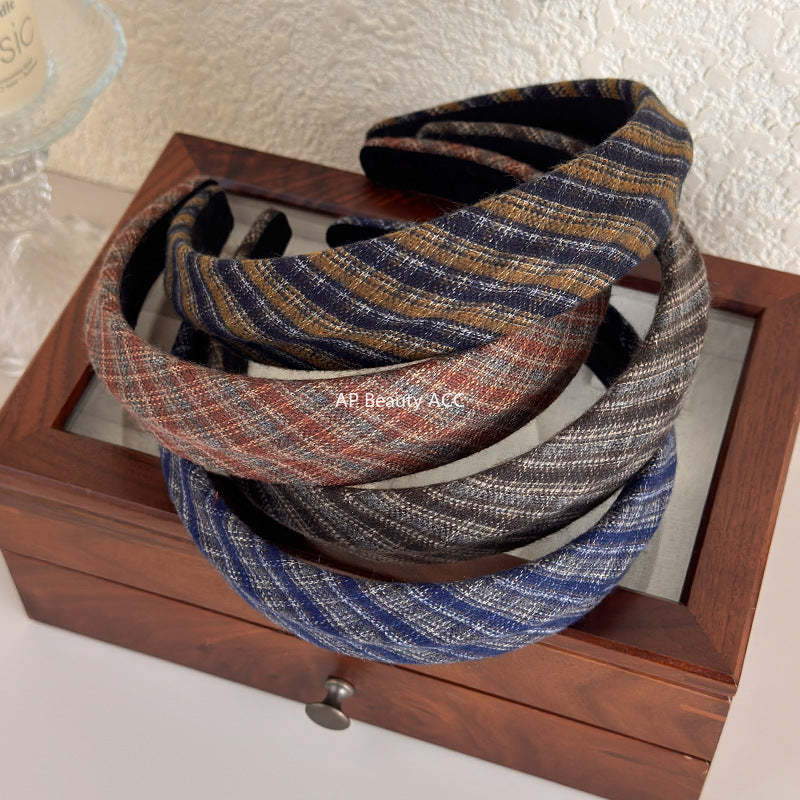 E관 - 체크 패턴 패브릭 볼륨 와이드 머리띠 [27675] 25.11-3