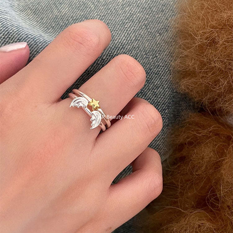 A관 - 925 실버 천사날개 별 디자인 오픈형 반지 [JZ-0717] 25.10-5