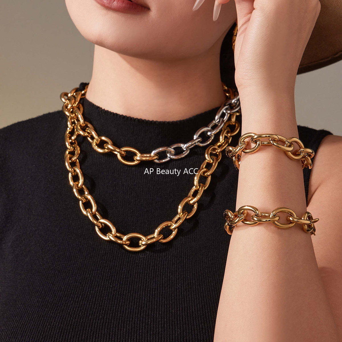D관 - 볼드 O체인 18K 도금 스테인리스 스틸 목걸이 팔찌 [TXP465] 25.11-3