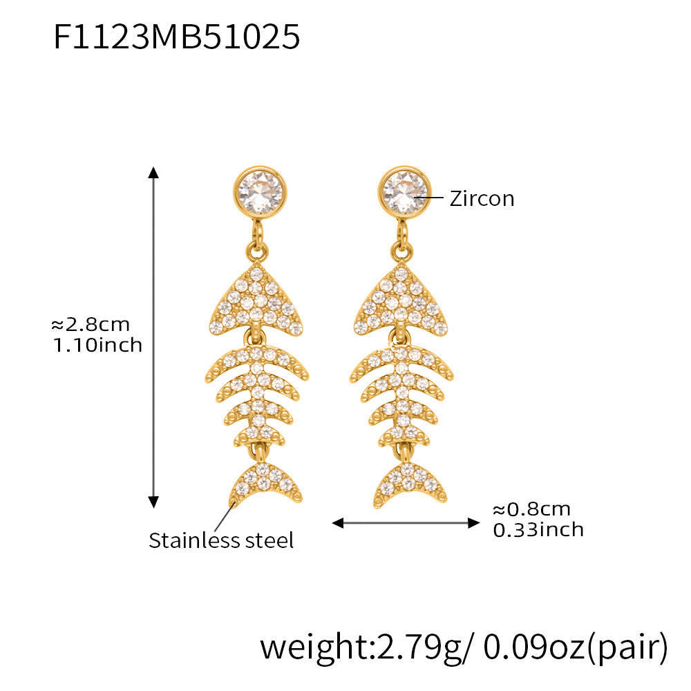 D관 - 스테인리스 18K 도금 풀큐빅 물고기뼈 볼드 이어커프 귀걸이 [F1123-F983] 25.10-5