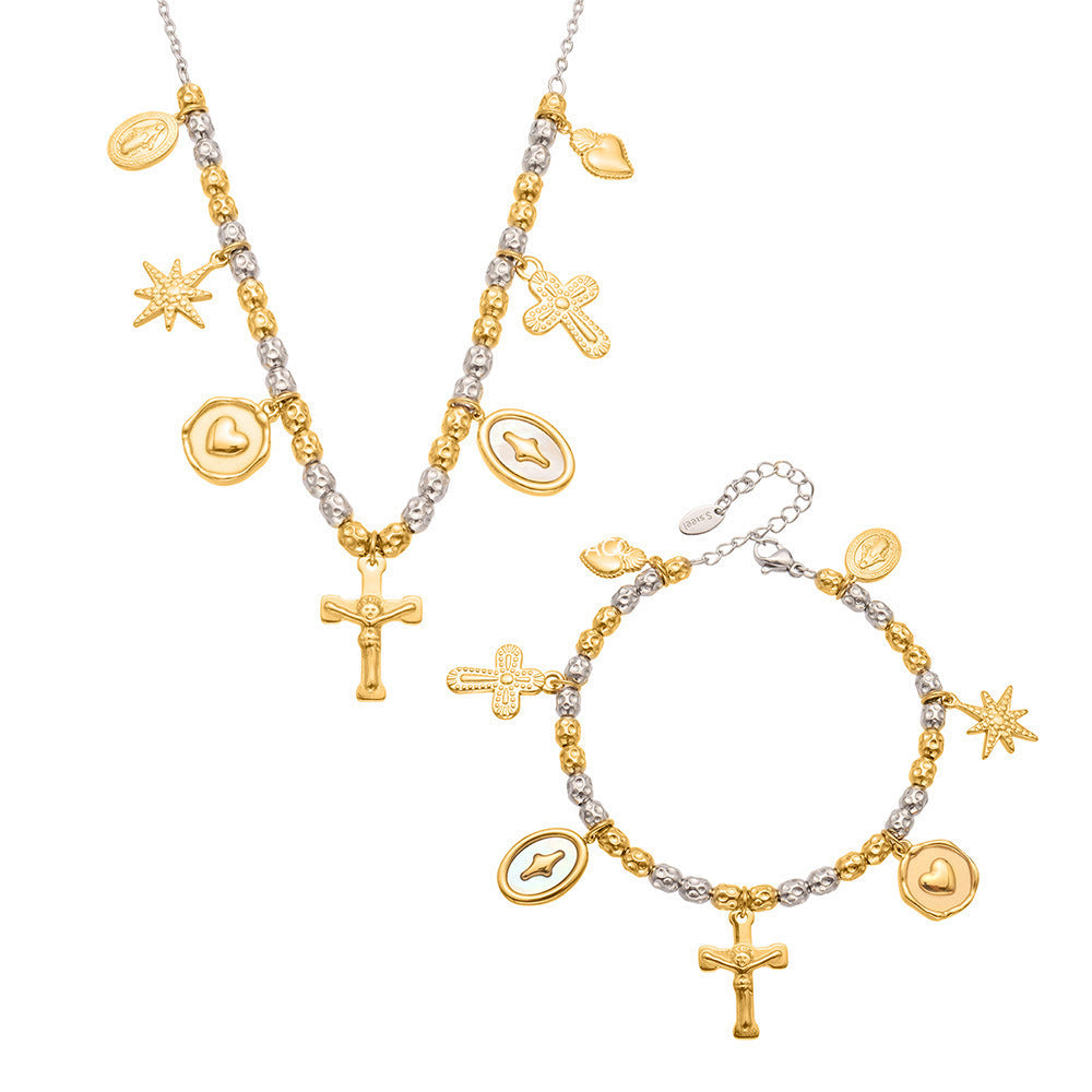 D관 - 스테인리스 스틸 18K 도금 투톤 펜던트 목걸이 팔찌 [TXP435] 25.10-3