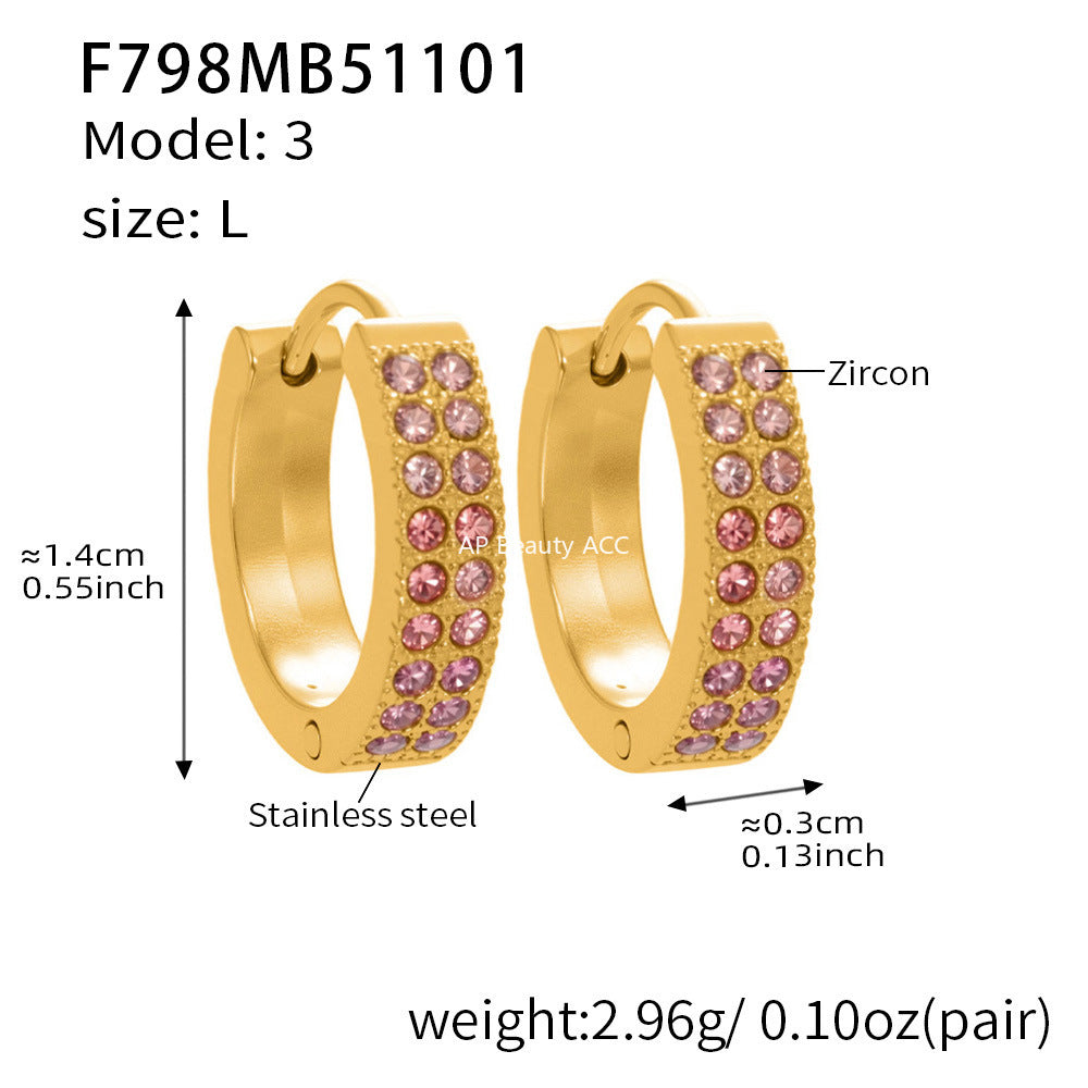 D관 - 스테인리스 18K 도금 C자형 멀티컬러 큐빅 귀걸이 [F798] 25.11-1