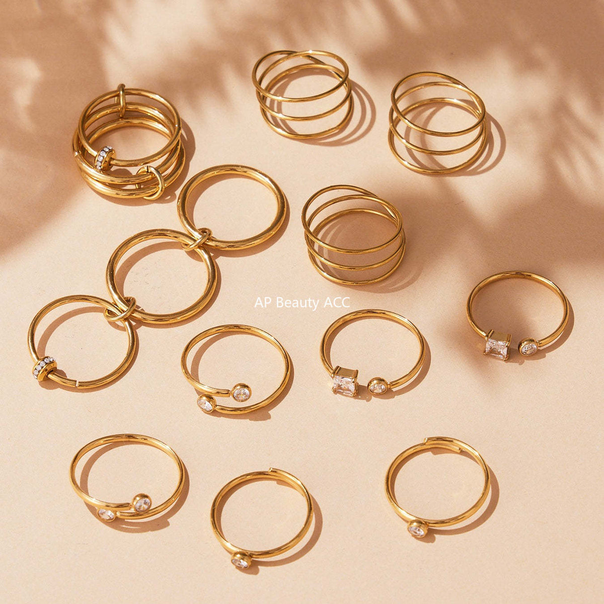 D관 - 큐빅 스테인리스 스틸 18K 골드 도금 반지 [A309-A312-A313] 25.09-4