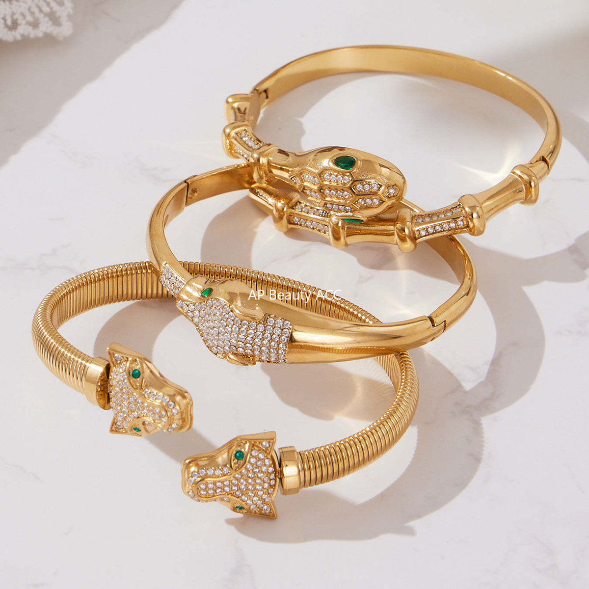 D관 - 스테인리스 18K 도금 풀큐빅 뱀머리 오픈형 팔찌 [Z506-Z507-Z508] 25.10-5