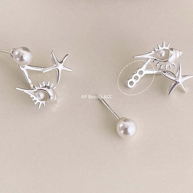 A관 - 진주 조개 불가사리 디자인 925 은침 귀걸이 [EH-3098.eb-SJ] 25.12-1