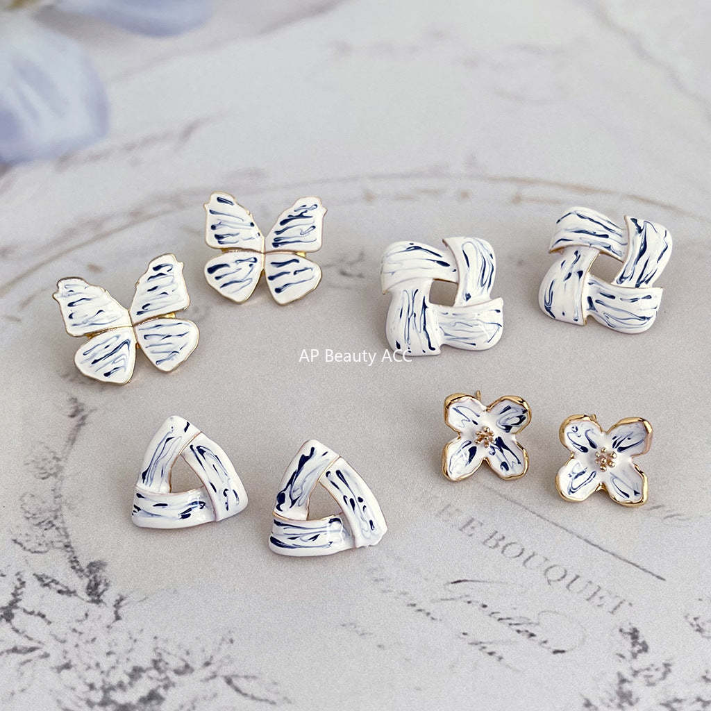 C관 - 청화백자 디자이너 독창적 인스타 감성 14K 도금 귀걸이 [4473-4476] 24.07-2