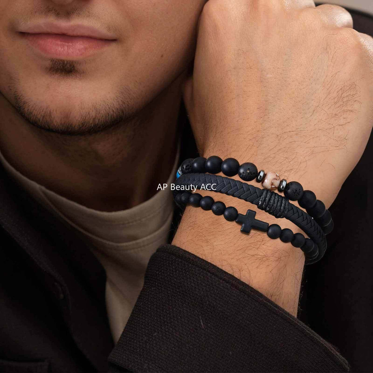 G관 - 이블아이 흑마노 화산석 가죽끈 비즈 팔찌 [BR-2751] 25.10-5