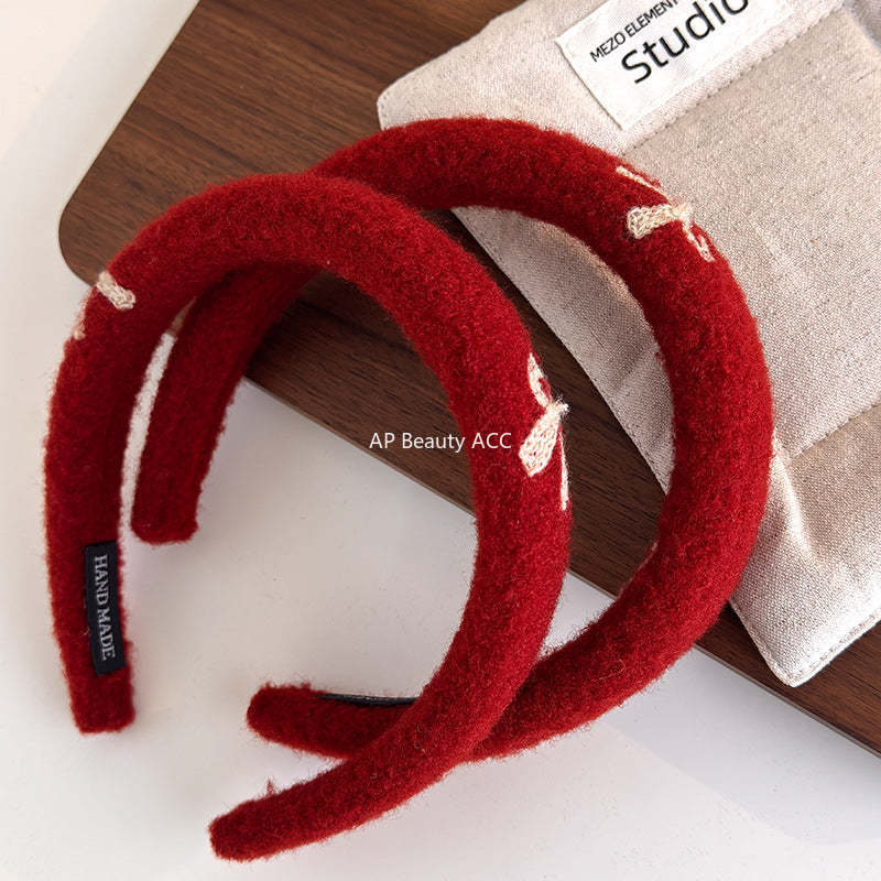 E관 - 레드 리본 자수 와이드 머리띠 [27756] 25.12-1