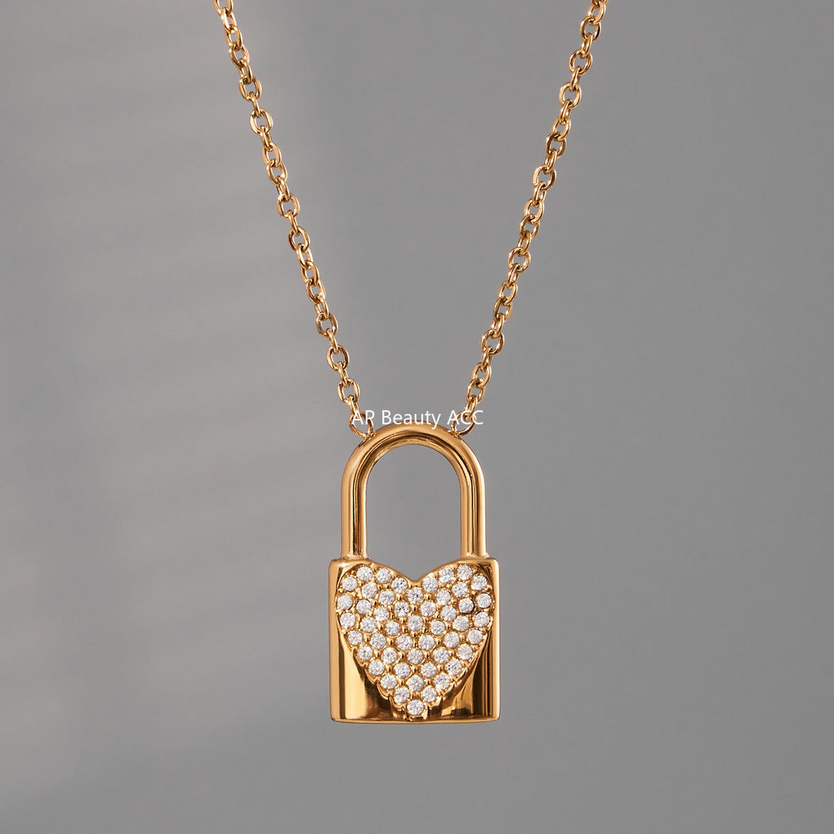 D관 - 18K 골드 도금 스테인리스 스틸 큐빅 하트 자물쇠 펜던트 목걸이 [P061] 25.10-1