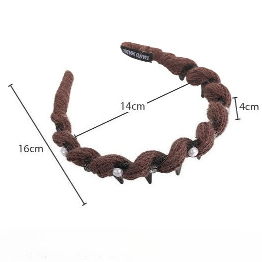 E관 - 털실 니트 큐빅 진주 장식 빗살 머리띠 [27663] 25.11-2