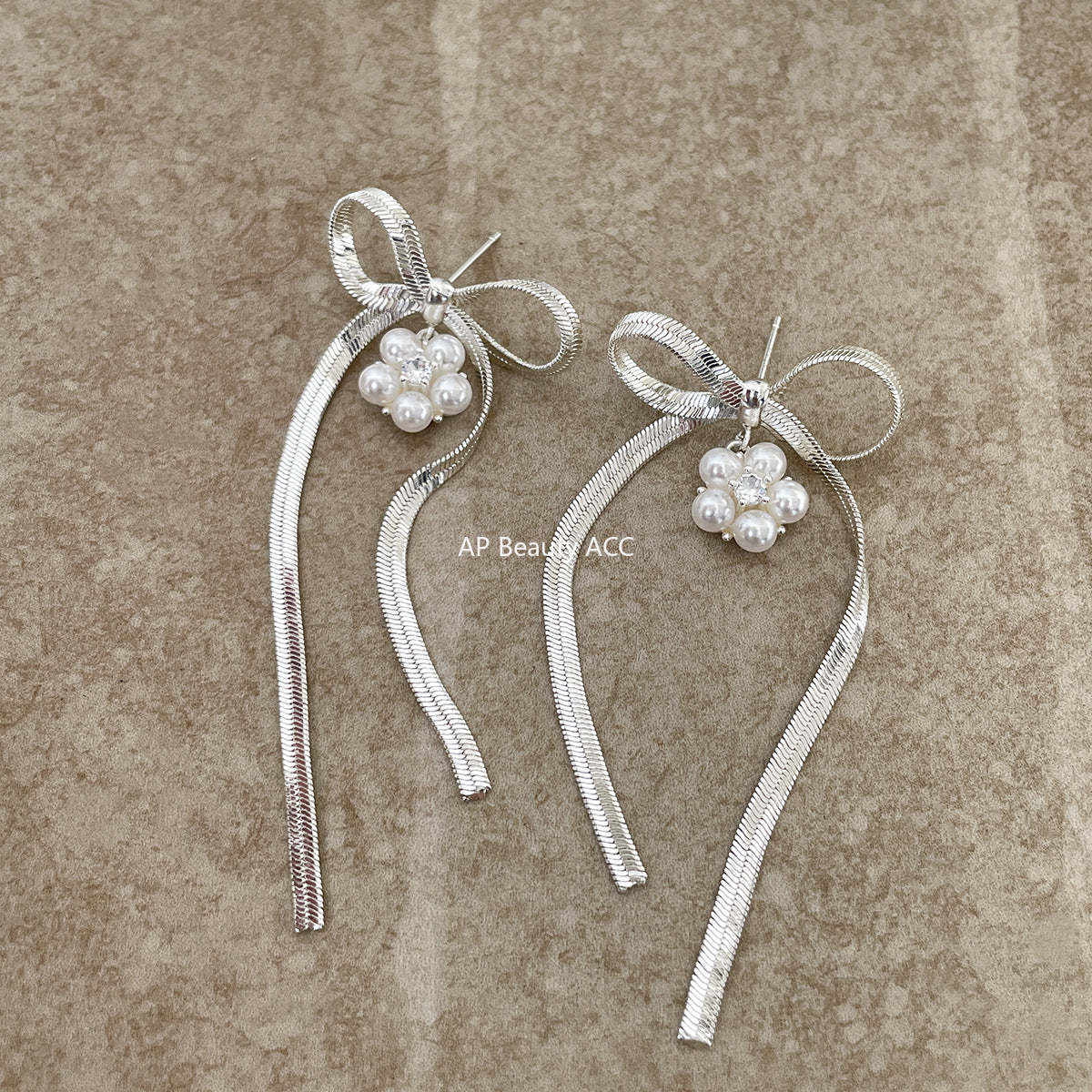 A관 - 진주 플라워 리본 드롭 디자인 귀걸이 [EH-4139] 25.10-5