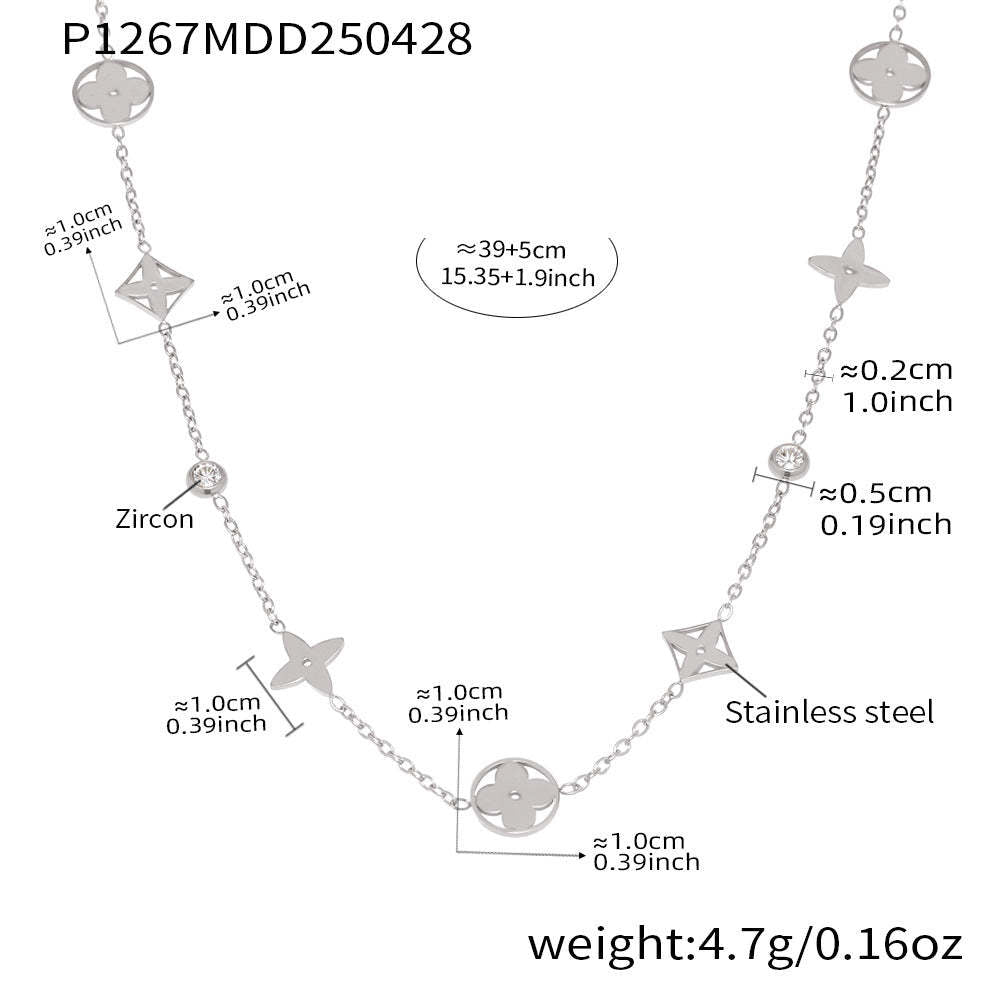 D관 - 라운드 큐빅 네잎클로버 레이어드 18K 도금 목걸이 [P585-P1267] 25.05-1