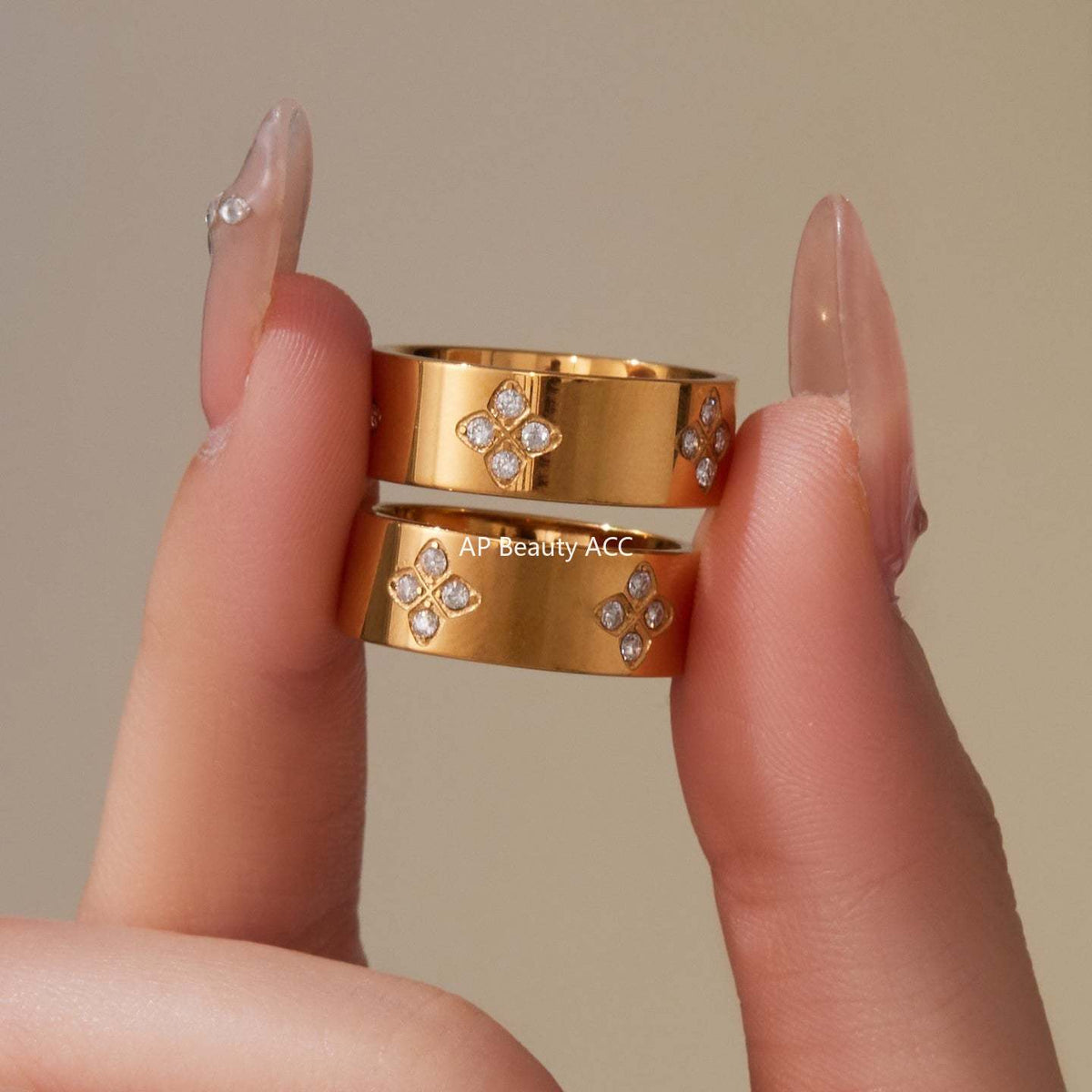 D관 - 플라워 큐빅 스테인리스 스틸 18K 골드 도금 반지 [A103] 25.09-4