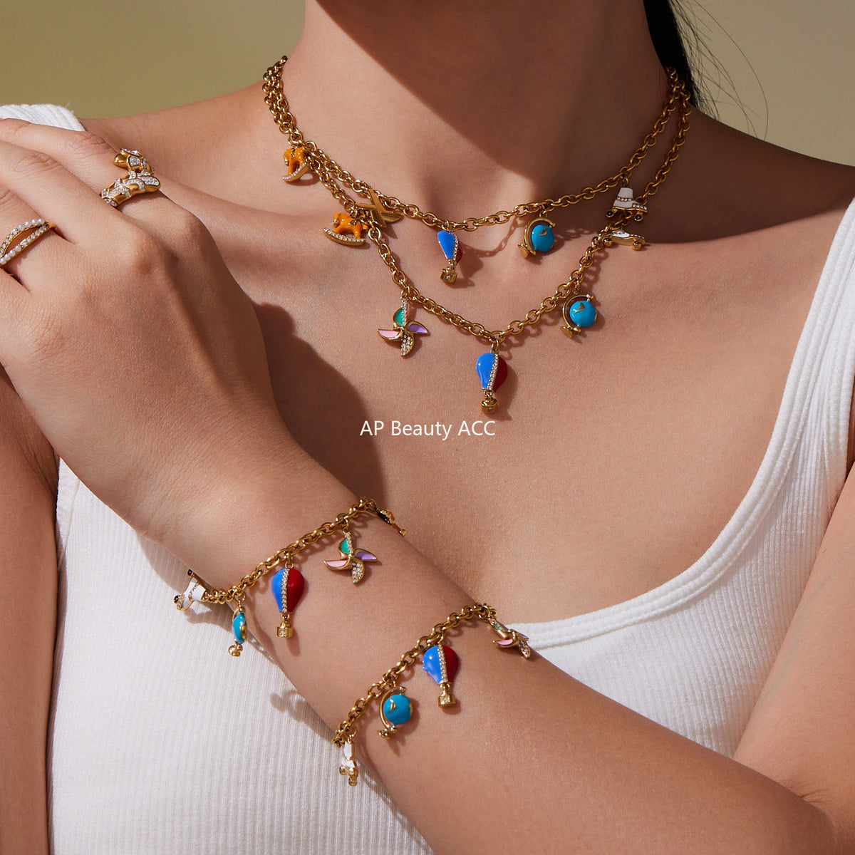 D관 - 스테인리스 스틸 큐빅 열기구 지구본 펜던트 목걸이 팔찌 [TXP415] 25.10-1