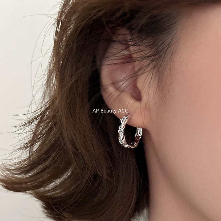 A관 - 비정형 텍스처 925 은침 링 귀걸이 [EH-4315] 25.12-2
