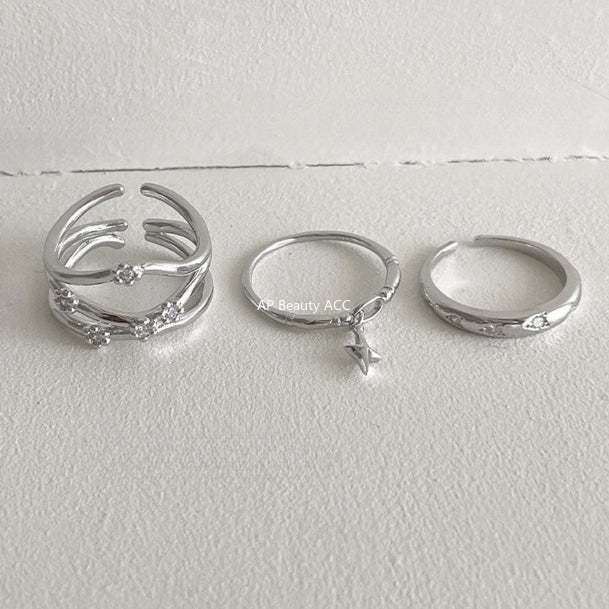 A관 - 925 실버 별 펜던트 큐빅 오픈형 반지 [JZ-0720] 25.10-5