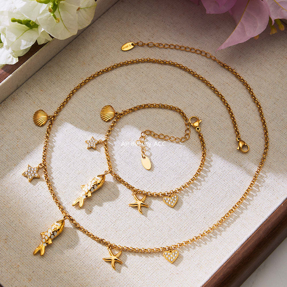 D관 - 스테인리스 스틸 별 물고기 큐빅 펜던트 목걸이 팔찌 [TXP484] 25.11-4