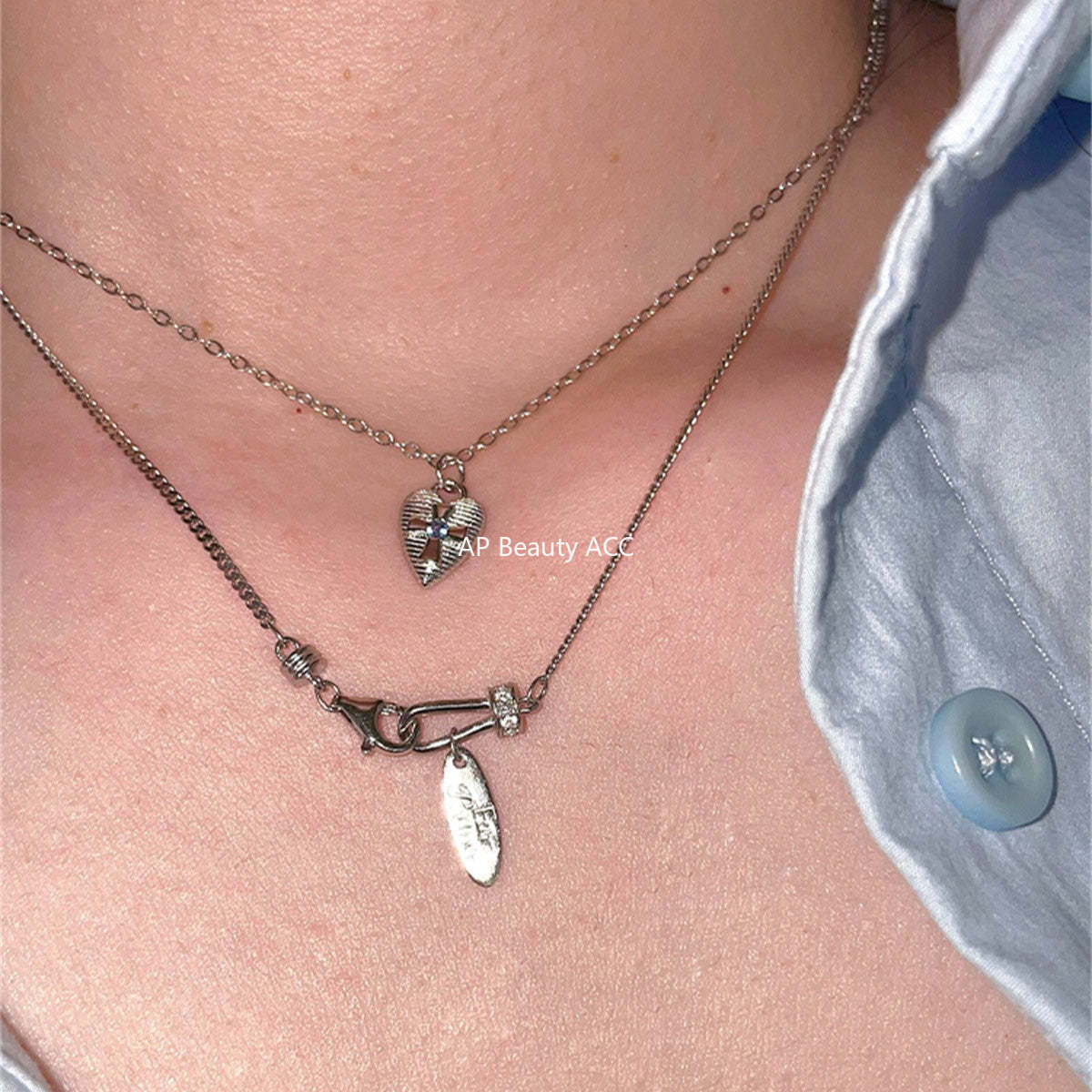 A관 - 925 실버 하트 십자가 큐빅 체인 목걸이 [XL-1209] 25.10-4