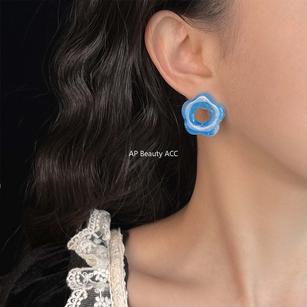 C관 - 블루 아크릴 플라워 925 은침 귀걸이 [5774] 25.03-4