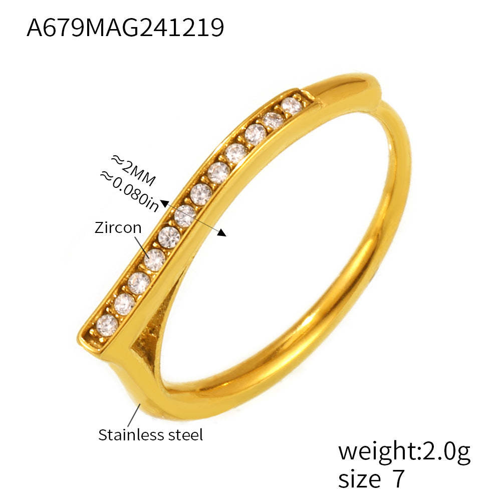 D관 - 스테인리스 스틸 18K 골드 도금 티타늄 스틸 풀 큐빅 오픈형 반지 [A679] 24.12-4