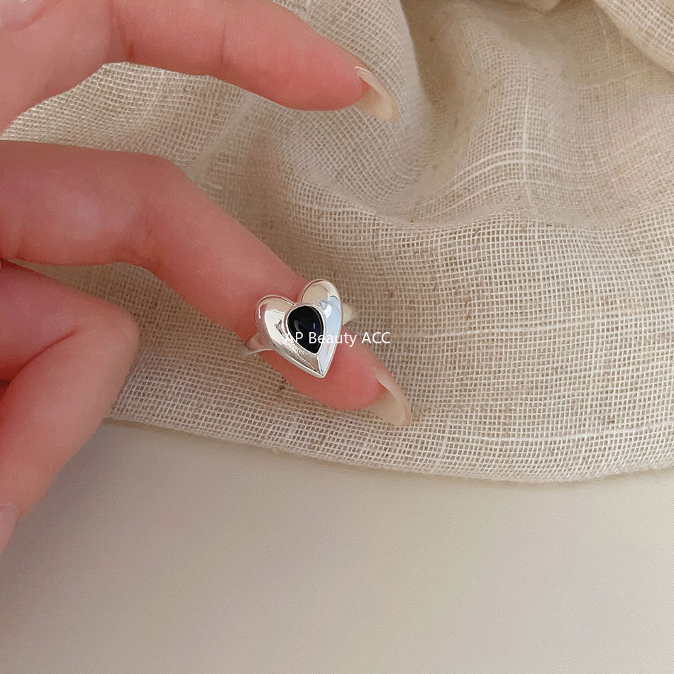 F관 - 925 실버 블랙 오닉스 하트 반지 [J1930] 25.10-2