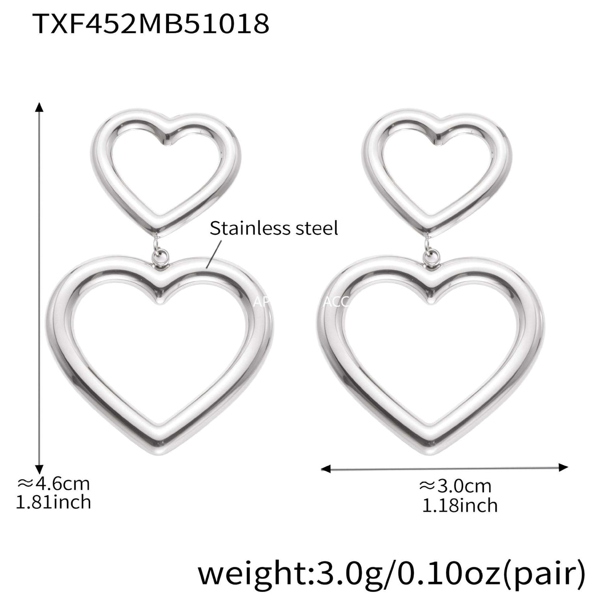 D관 - 18K 도금 스테인리스 스틸 하트 연결 디자인 귀걸이 목걸이 팔찌 [TXP452] 25.10-4
