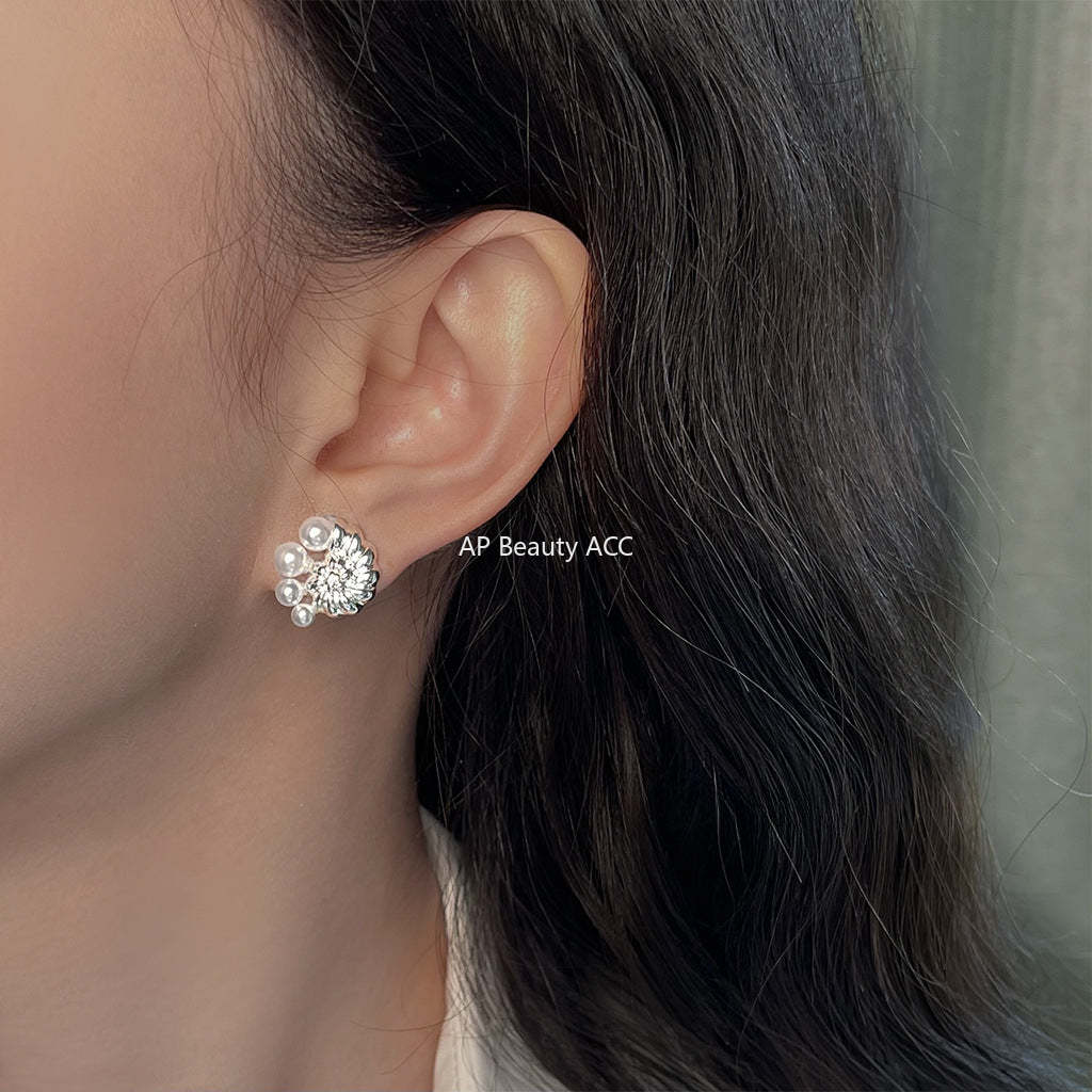 C관 - 백금도금 소라 디자인 진주 925 은침 이어커프 귀걸이 [6091-6092] 25.05-4