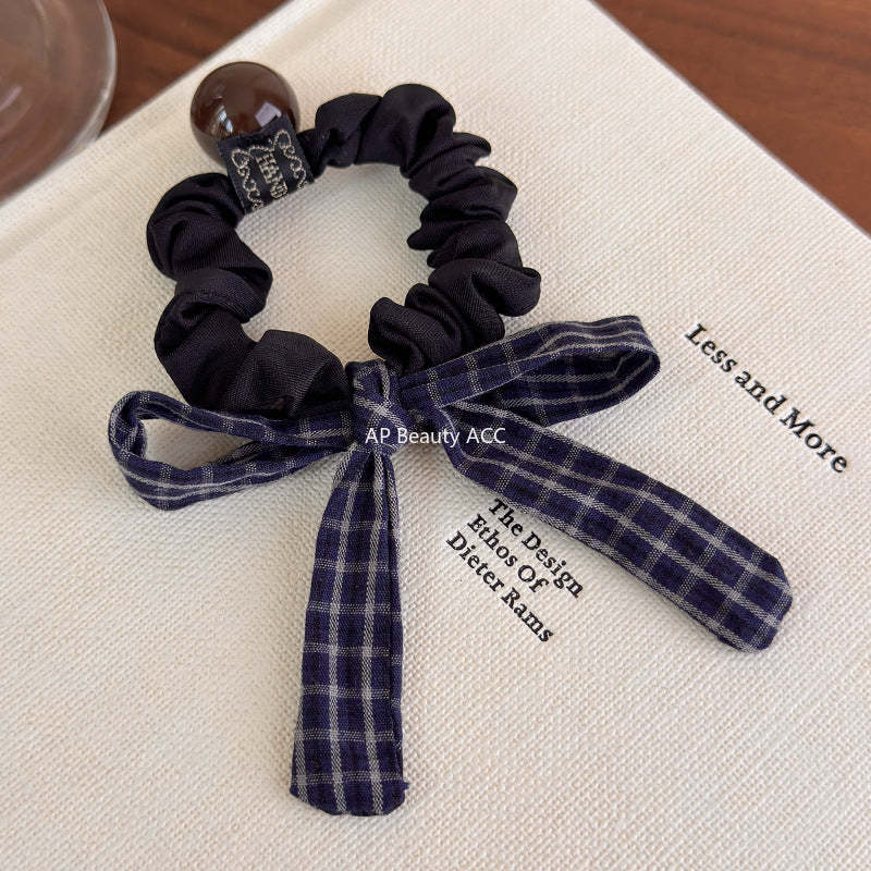 E관 - 체크 스트라이프 리본 방울 곱창 헤어밴드 [27488] 25.09-4