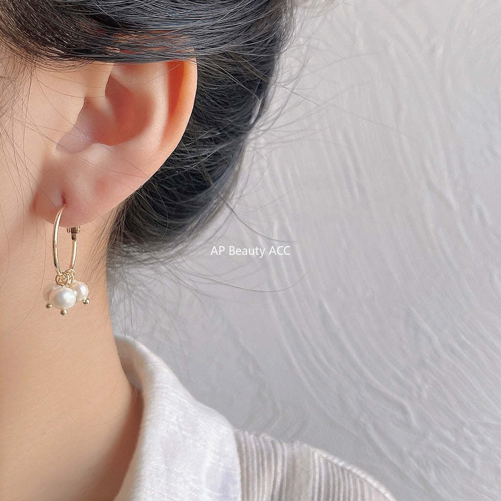 C관 - 고급스러운 글라스 진주 하트 비대칭 은침 귀걸이 [1242] 24.04-2