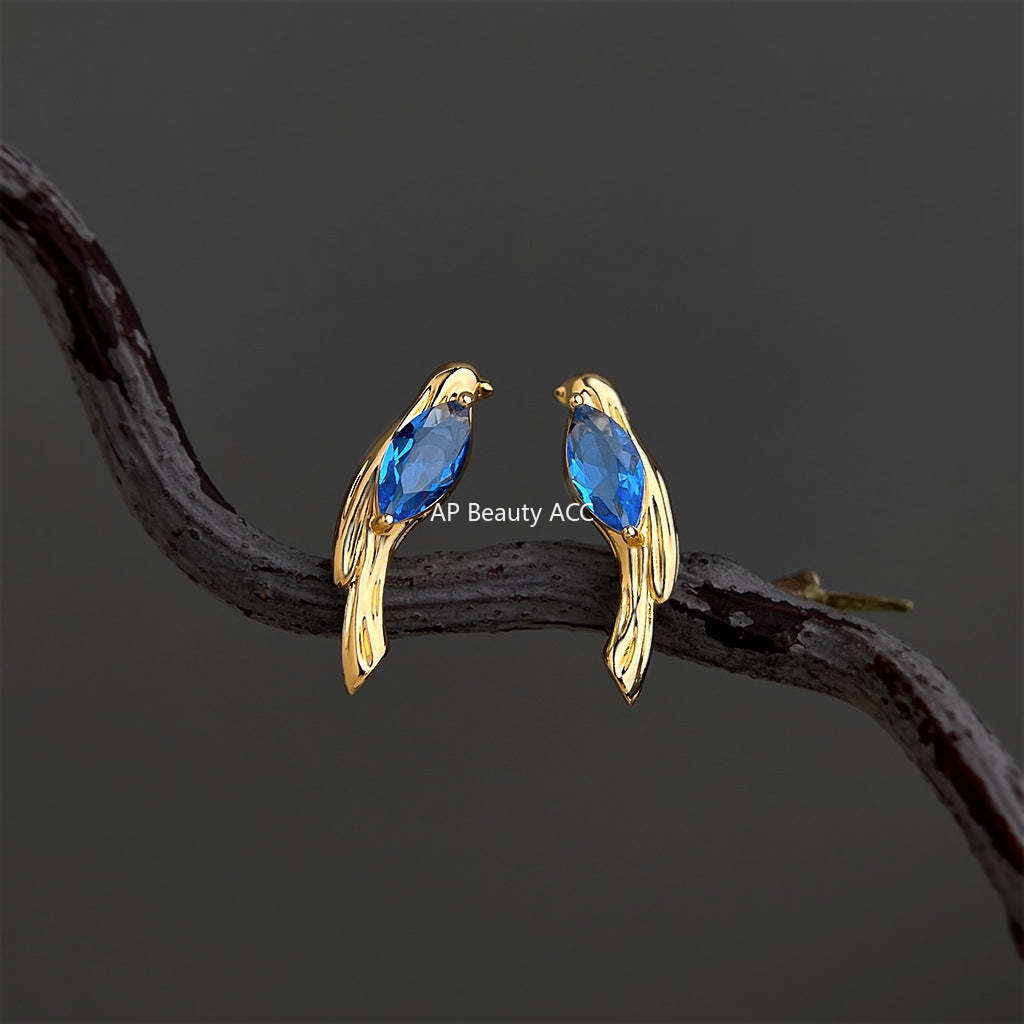 C관 - 동물 새 디자인 큐빅 925 은침 귀걸이 [7154] 25.11-4