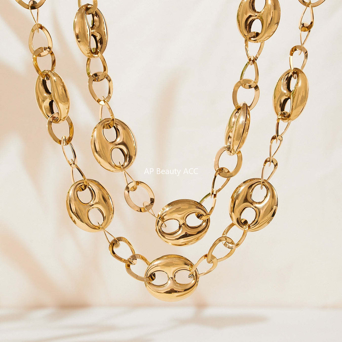 D관 - 18K 도금 스테인리스 스틸 더블 원형 볼드 체인 목걸이 [P1440] 25.10-2