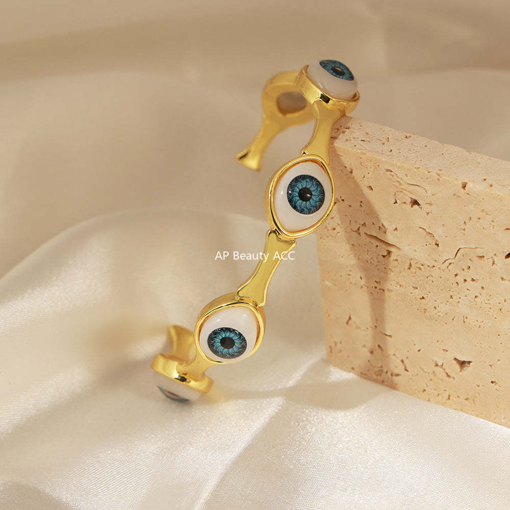 D관 - 신주 18K 도금 악마의 눈 디자인 오픈형 팔찌 반지 [Y088] 25.10-5