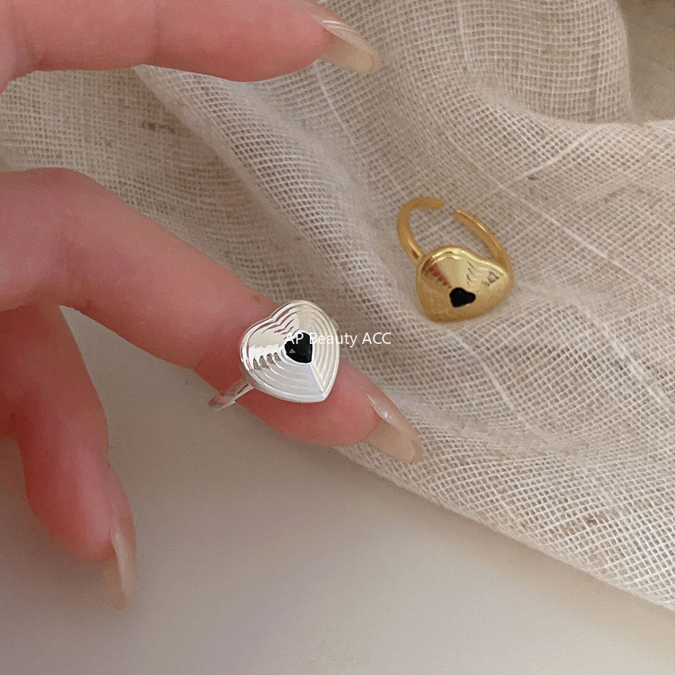 F관 - 925 실버 블랙 하트 오픈형 반지 [J1932] 25.10-2