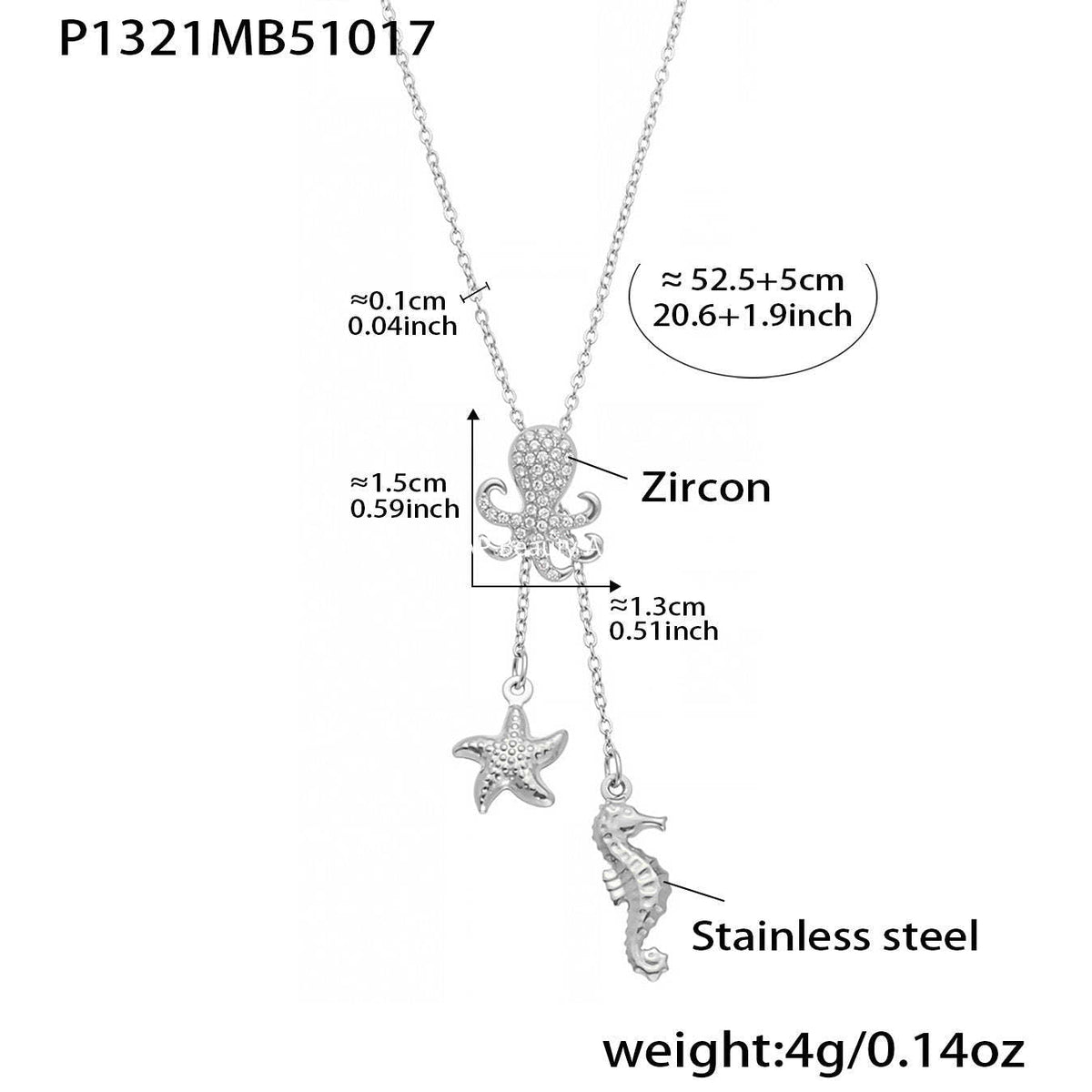 D관 - 스테인리스 스틸 큐빅 문어 불가사리 펜던트 슬라이드 목걸이 [P1321] 25.10-4