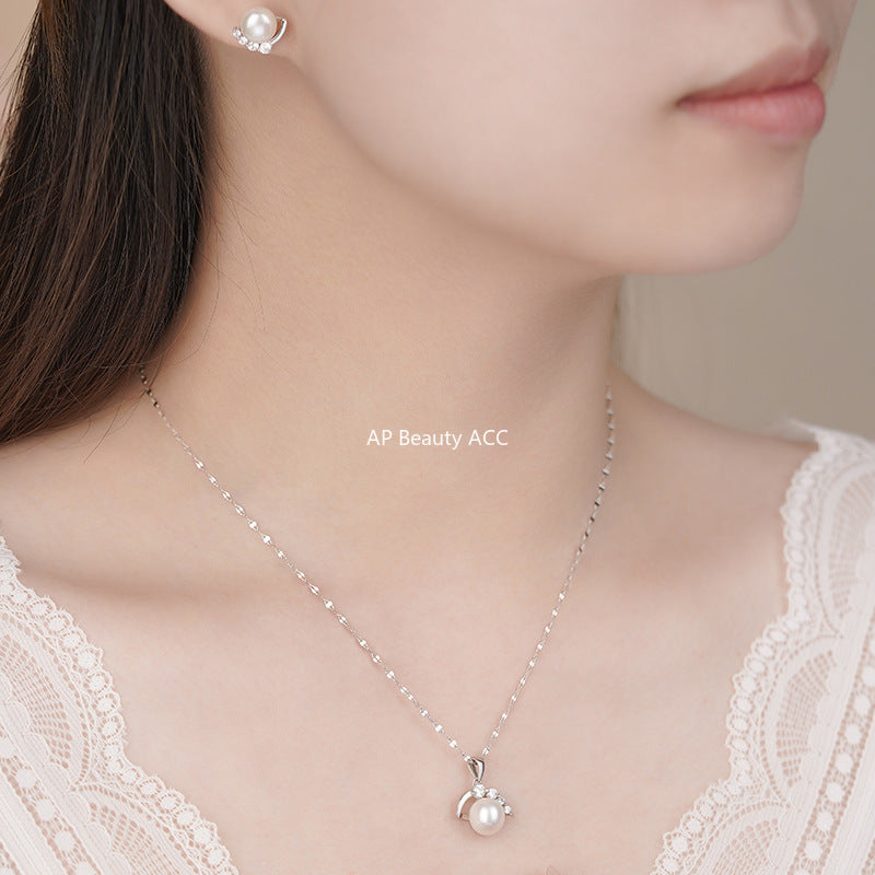 B관 - 999 실버 진주 큐빅 펜던트 목걸이 귀걸이 [YC0812N_1 YC6405E_1] 25.11-1