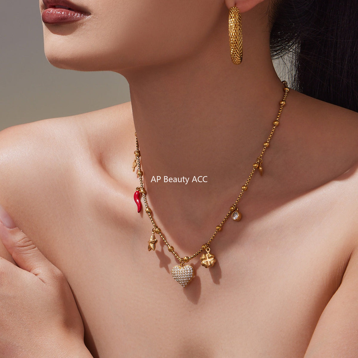 D관 - 스테인리스 스틸 18K 도금 하트 큐빅 펜던트 목걸이 [P1540] 25.10-3