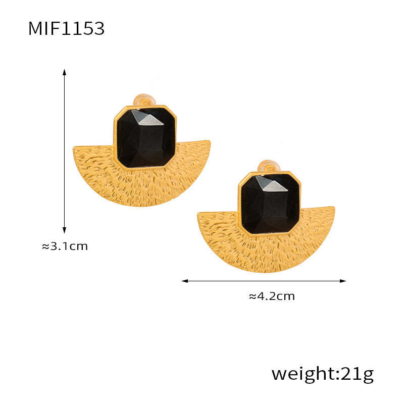 D관 - 스테인리스 스틸 글라스 스톤 부채 모양 귀걸이 목걸이 [F1153-P1690] 25.12-1