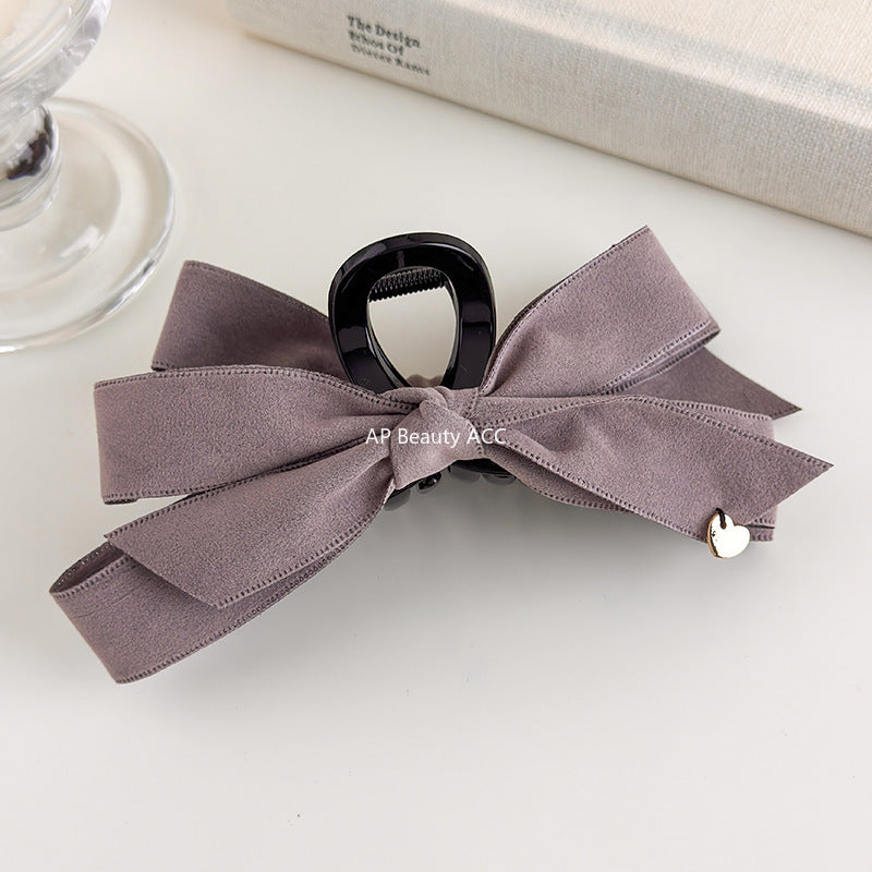 E관 - 벨벳 리본 골드 하트 포인트 대형 집게핀 [27560] 25.10-2