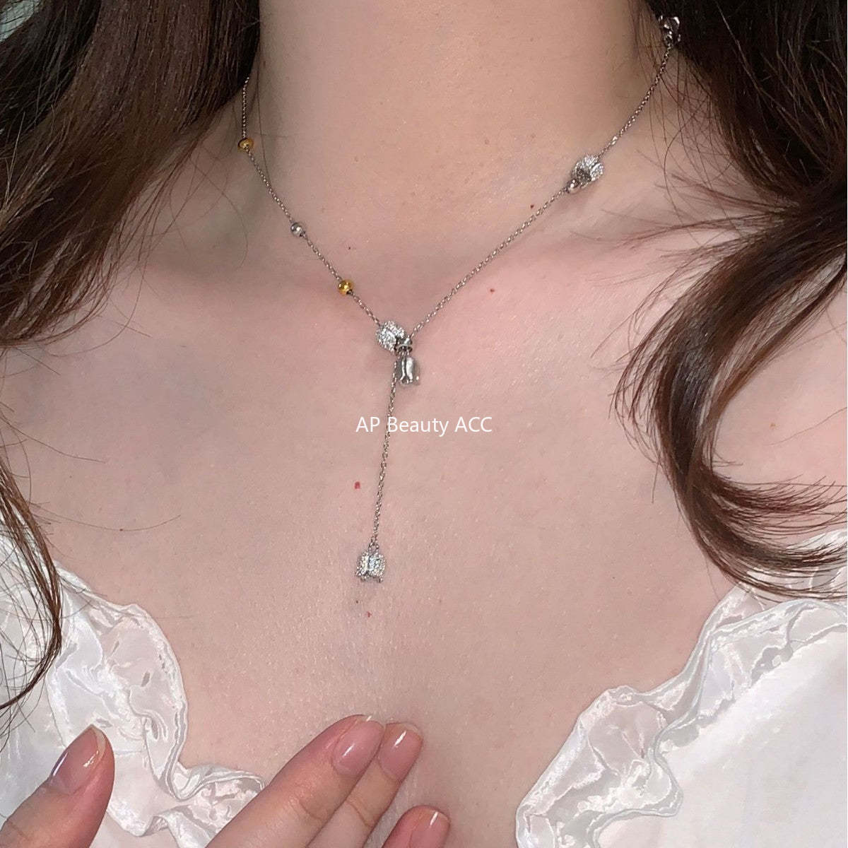 A관 - 꽃봉오리 플라워 모양 큐빅 목걸이 [XL-1220] 25.12-1