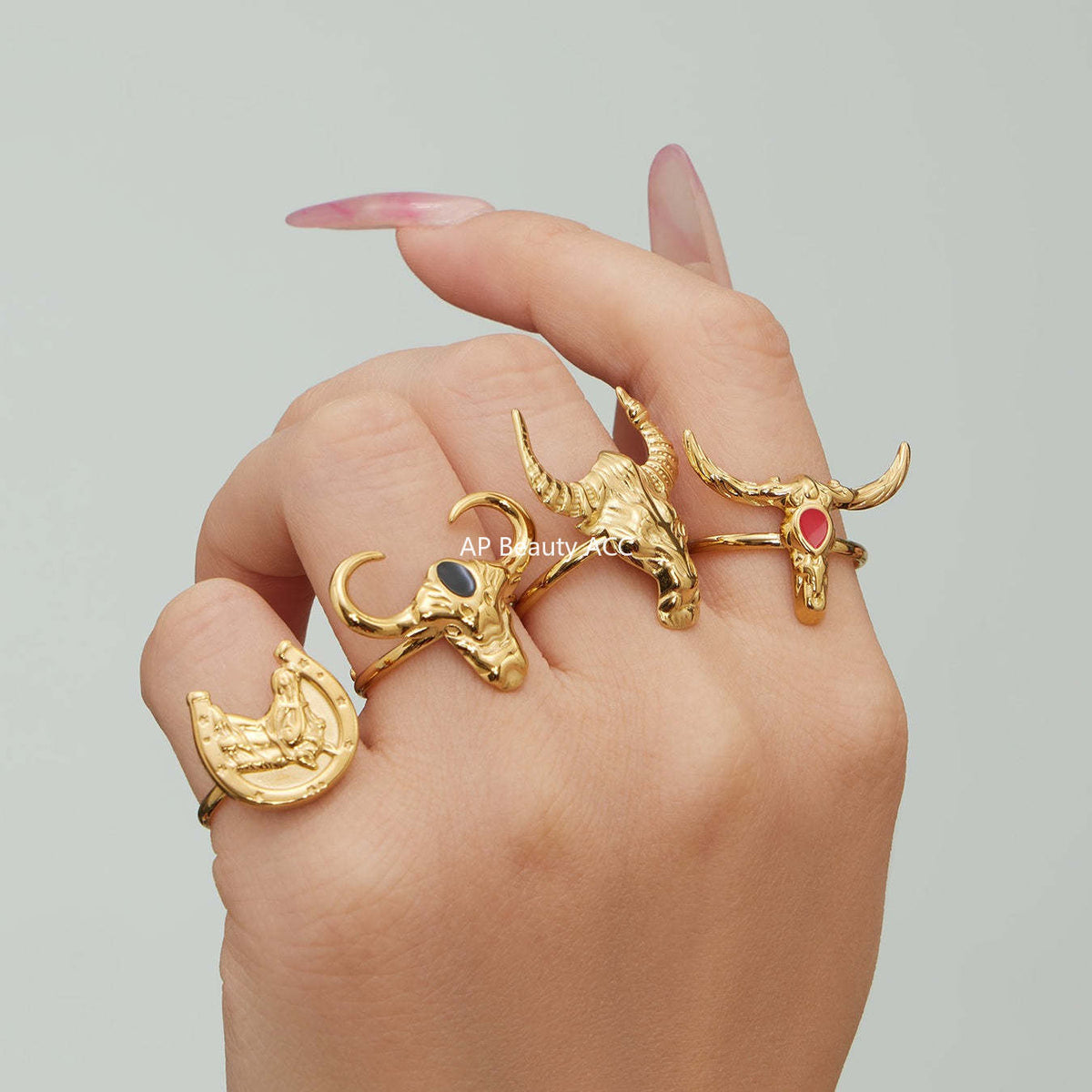 D관 - 스테인리스 스틸 18K 도금 황소 디자인 오픈형 반지 [A668-A689-A670] 25.12-3