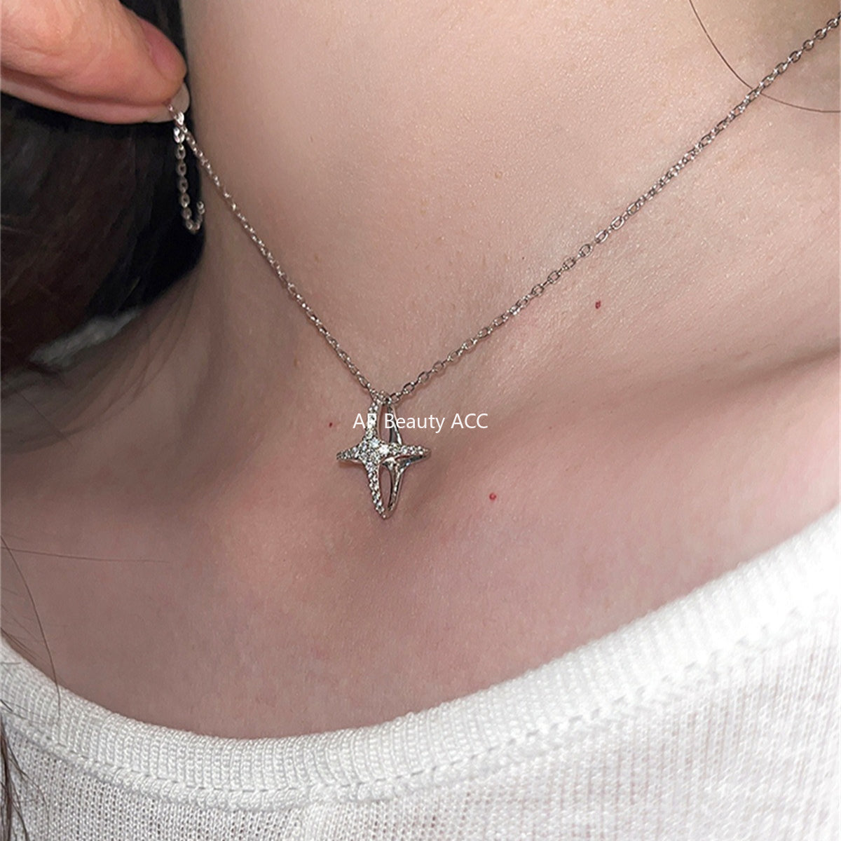 A관 - 925 실버 이중 원 별 큐빅 펜던트 목걸이 [XL-1216] 25.10-1