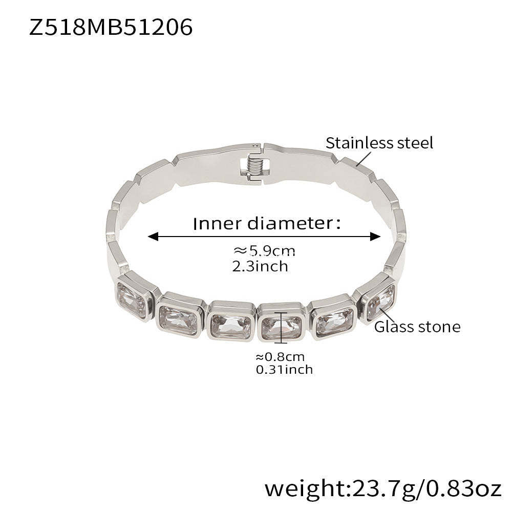 D관 - 사각 글라스 스톤 18K 도금 스테인리스 스틸 팔찌 [Z518] 25.12-2
