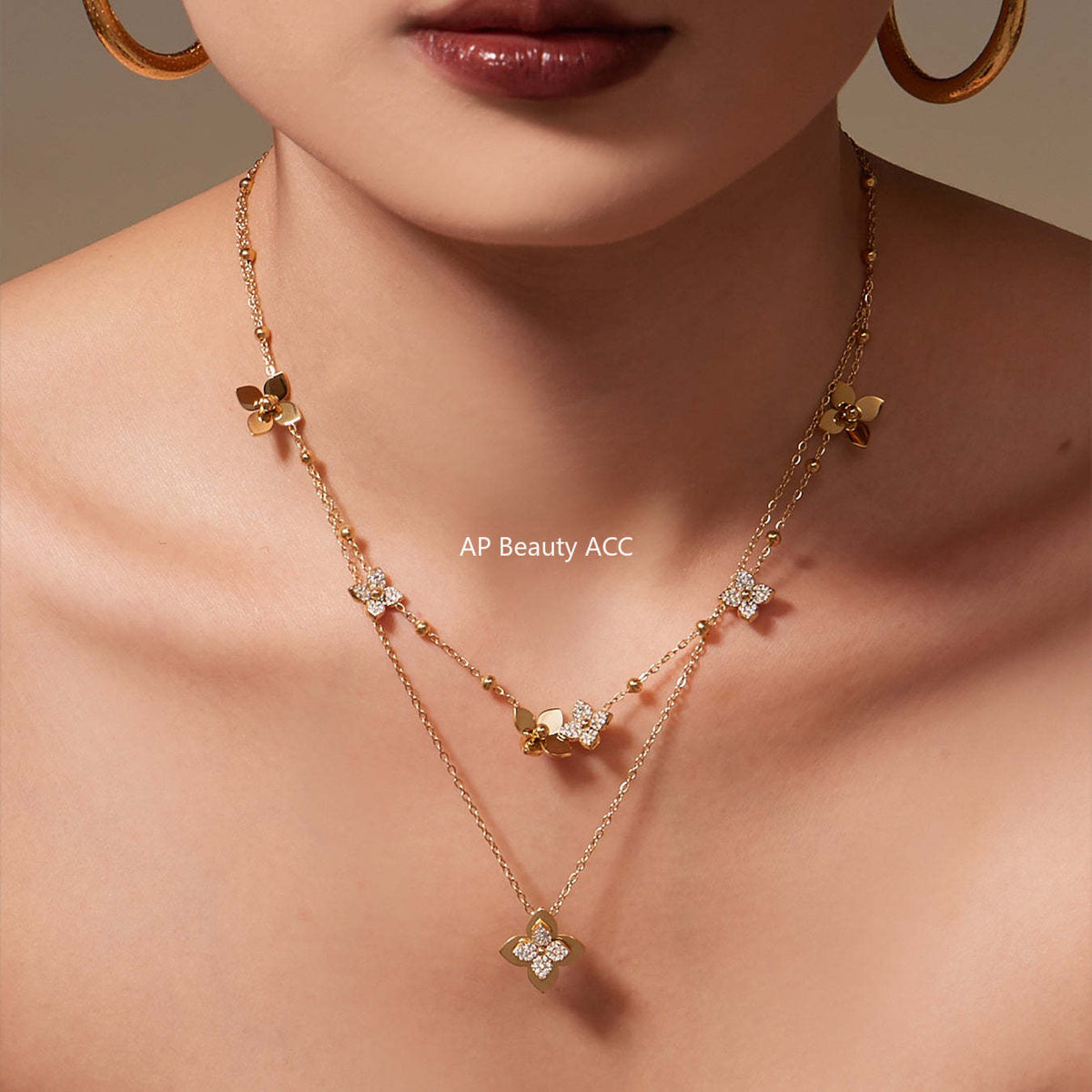 D관 - 스테인리스 스틸 큐빅 플라워 펜던트 목걸이 반지 [TXP489] 25.11-4