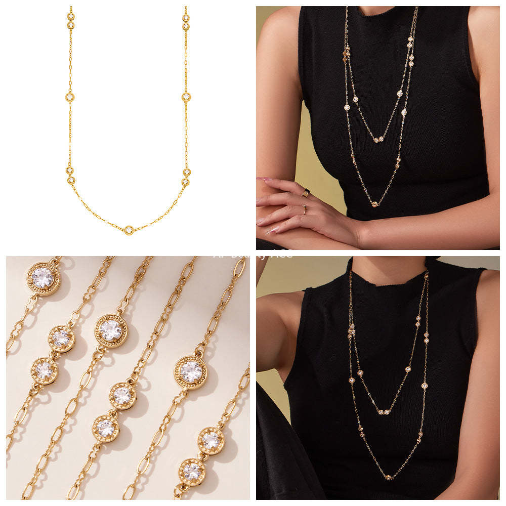 D관 - 프롱 큐빅 18K 도금 스테인리스 스틸 롱 목걸이 [M083] 25.11-3