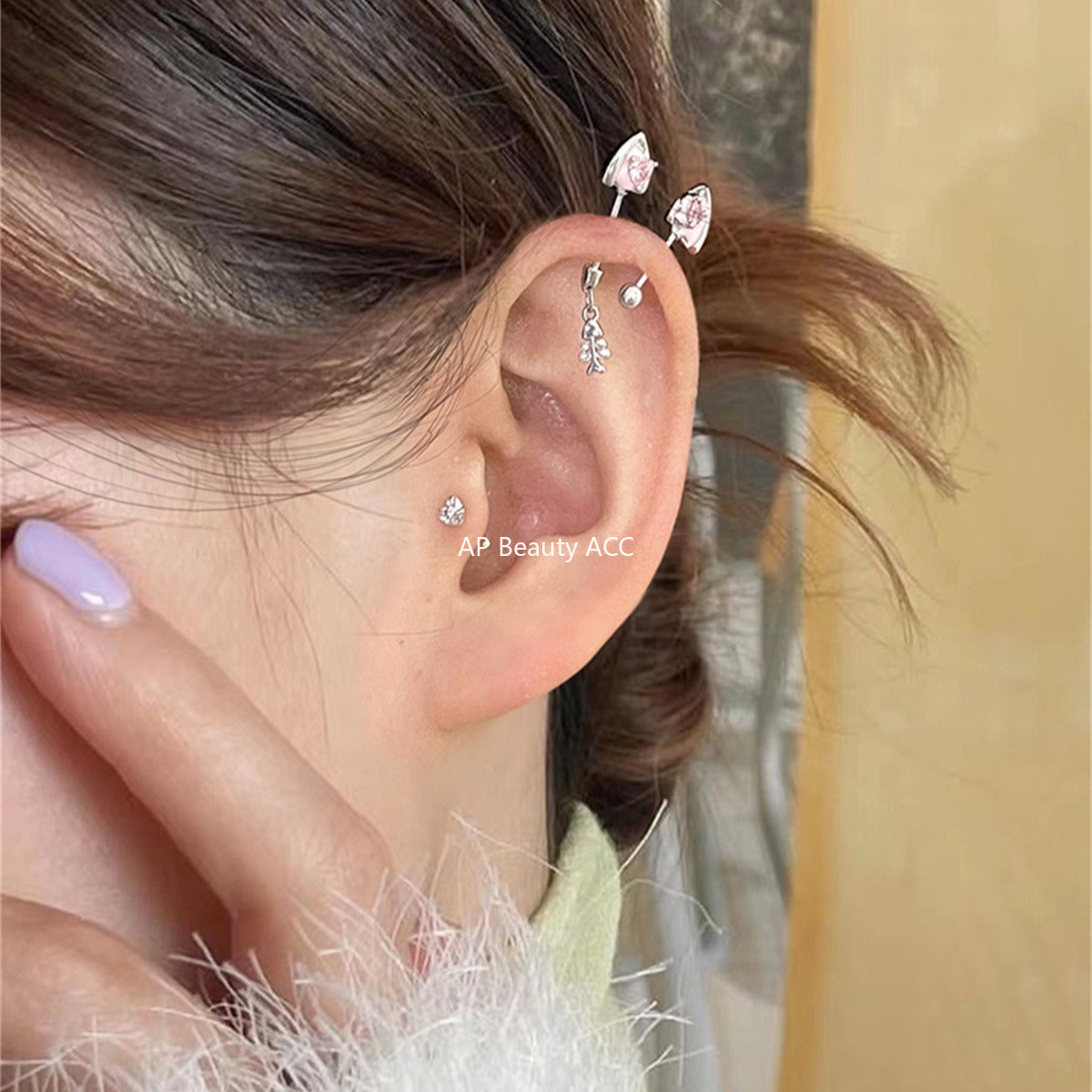 A관 - 티타늄 스틸 고양이귀 물고기뼈 하트 큐빅 귀걸이 [EH-4087] 25.10-1